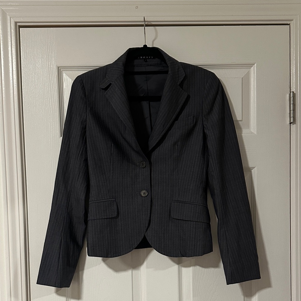 Theory Charcoal Pinstripe Blazer
